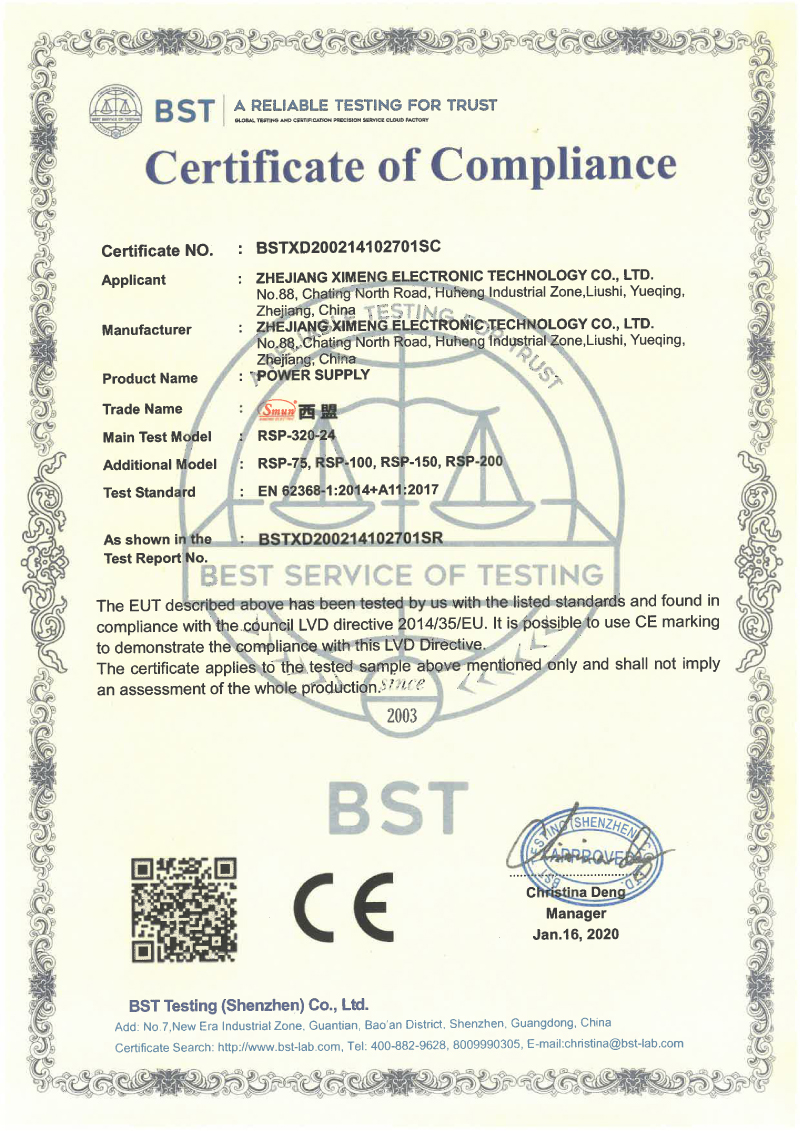 RSP Series LVD Certificate