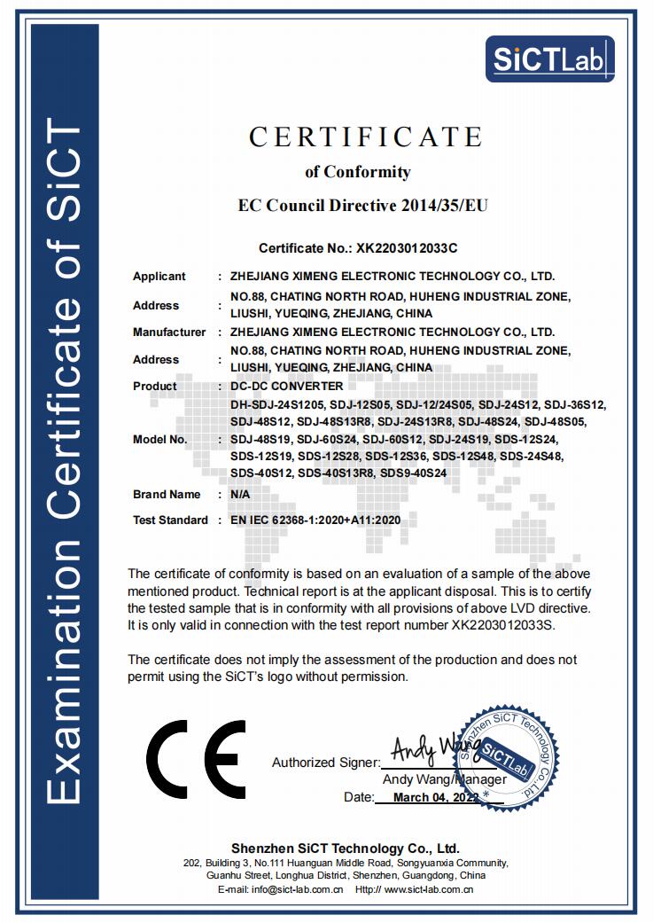 DC-DC Converter LVD Certificate